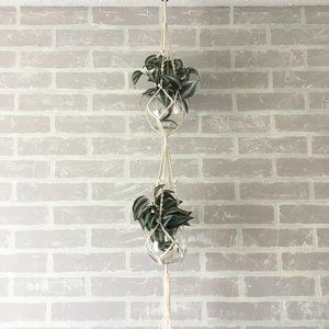 Handmade double white cotton macrame  plant hanger